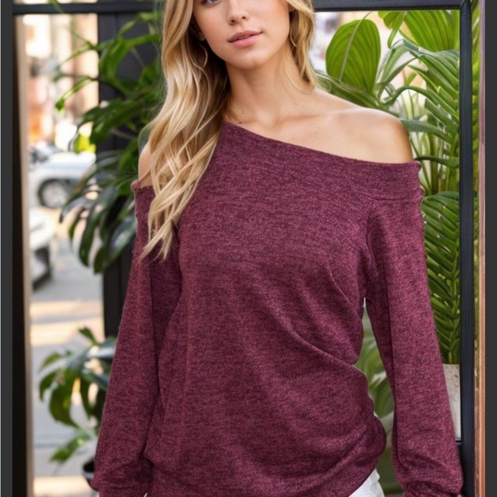 Women's Off-Shoulder Burgundy Sweater